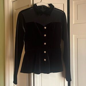 Velvet blouse, flare bottom, high-quality gold rose buttons, mesh collar area